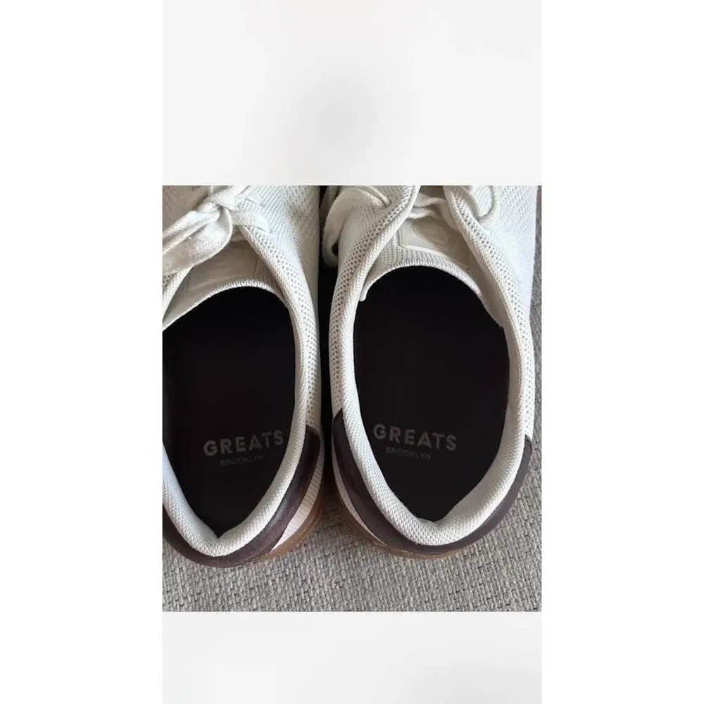 Greats Men's White Low Top Lace-Up Sneakers with Gum Rubber Sole Casual Mens 11